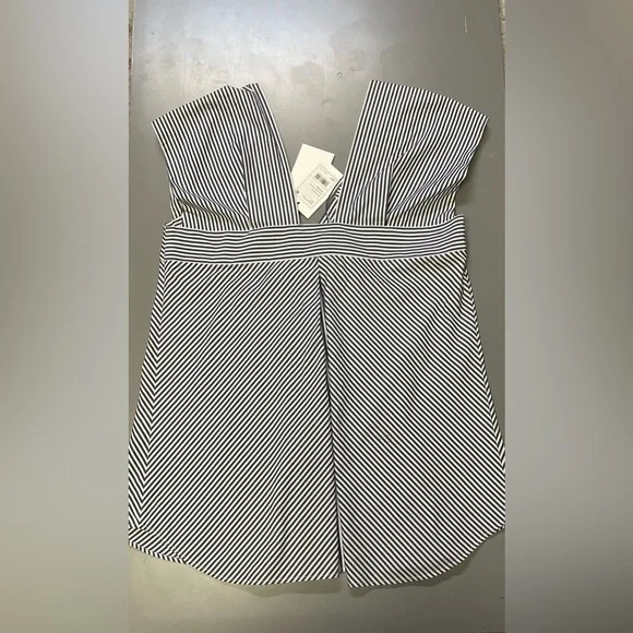 Theory Hartman Navy Stripe Off Should Button Down Sleeveless Blouse L - Picture 4 of 7